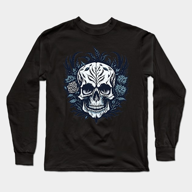 Skull with dark colors, flower decorations, skull art, style tattoo Long Sleeve T-Shirt by Collagedream
